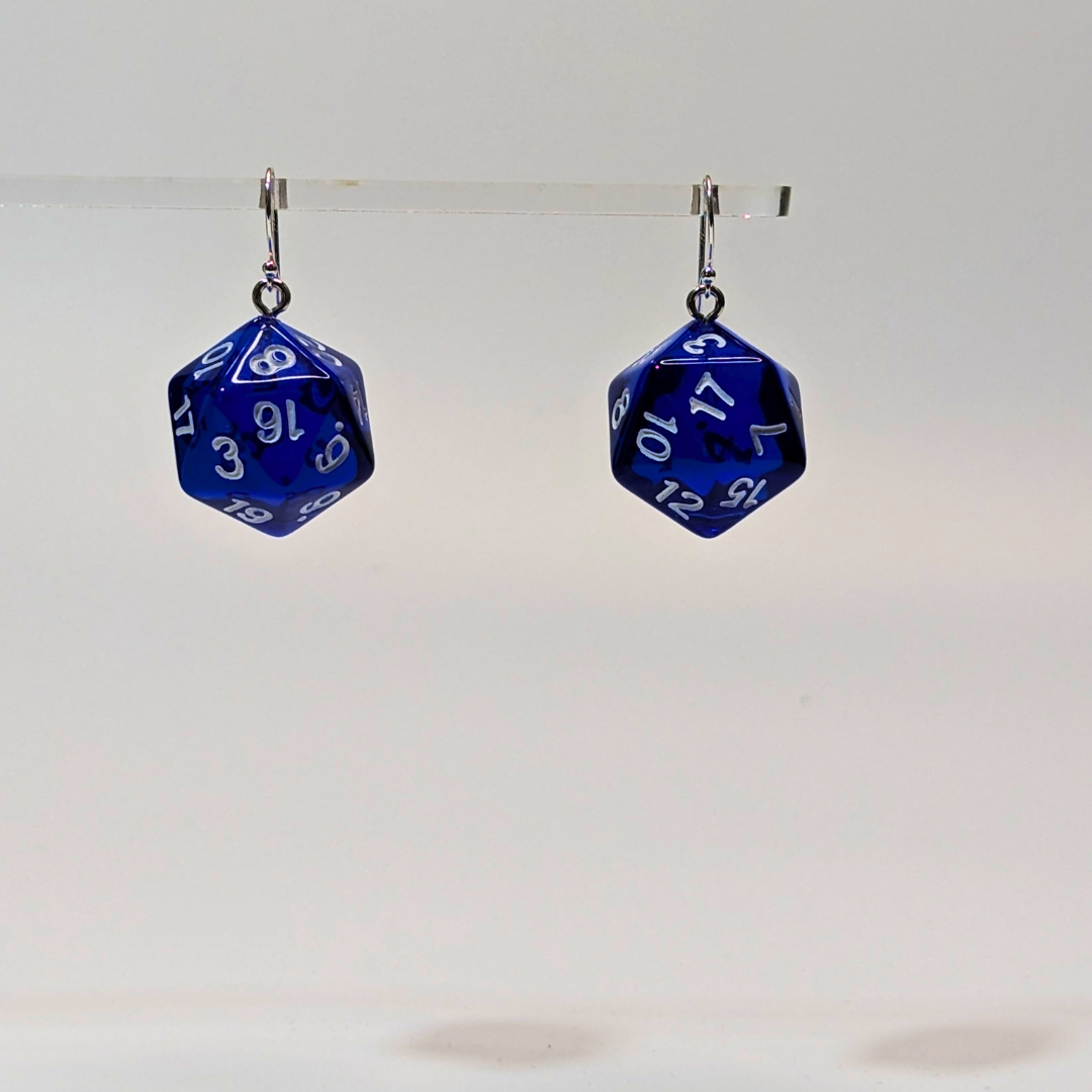 Blue D20 Earrings