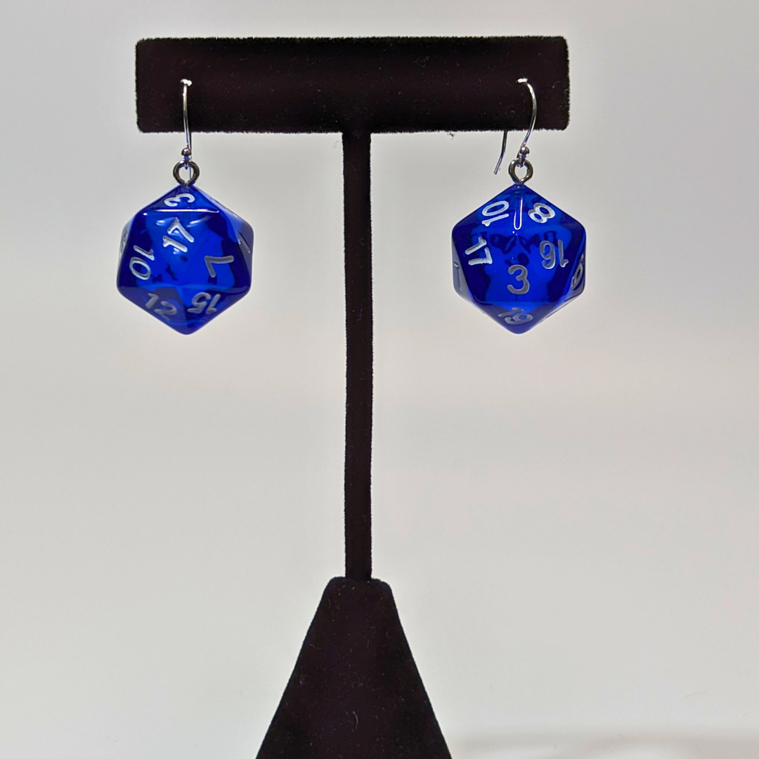 Blue D20 Earrings