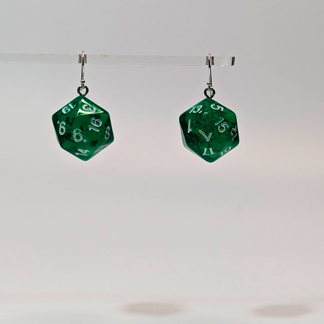 Green D20 Earrings