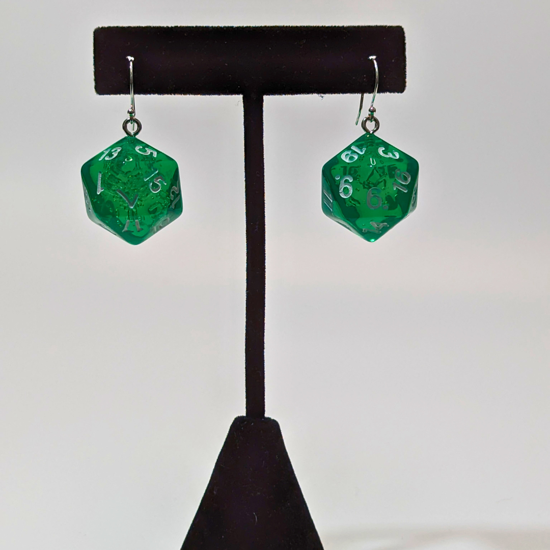 Green D20 Earrings