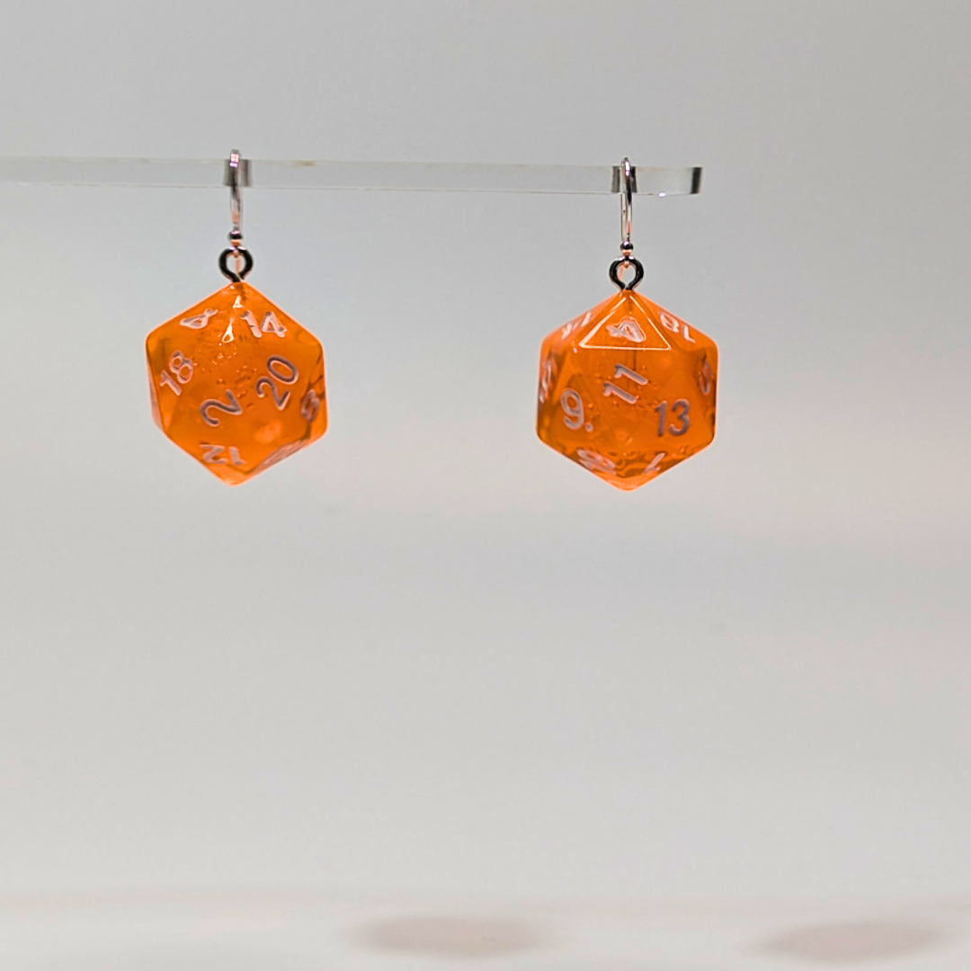 Orange D20 Earrings