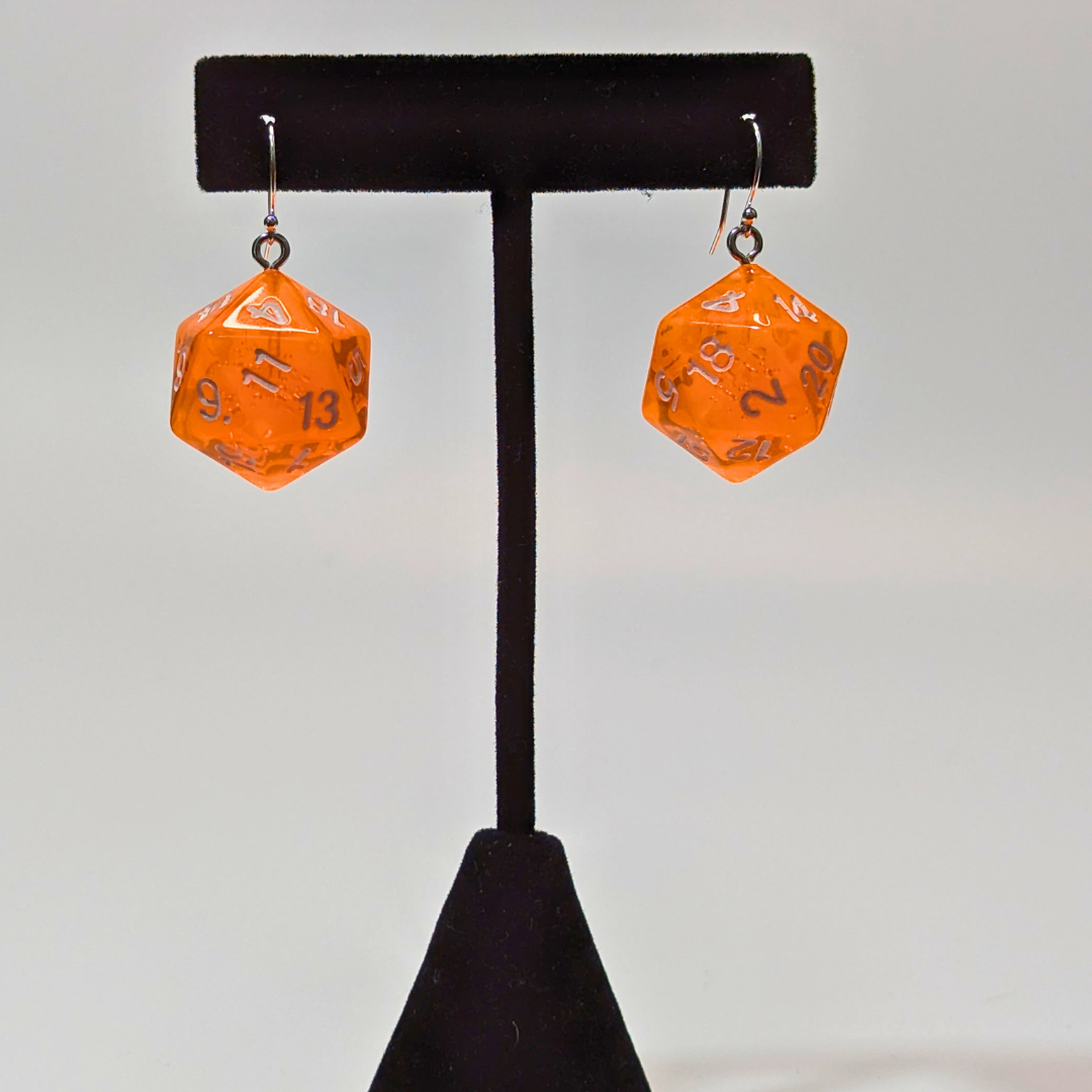 Orange D20 Earrings