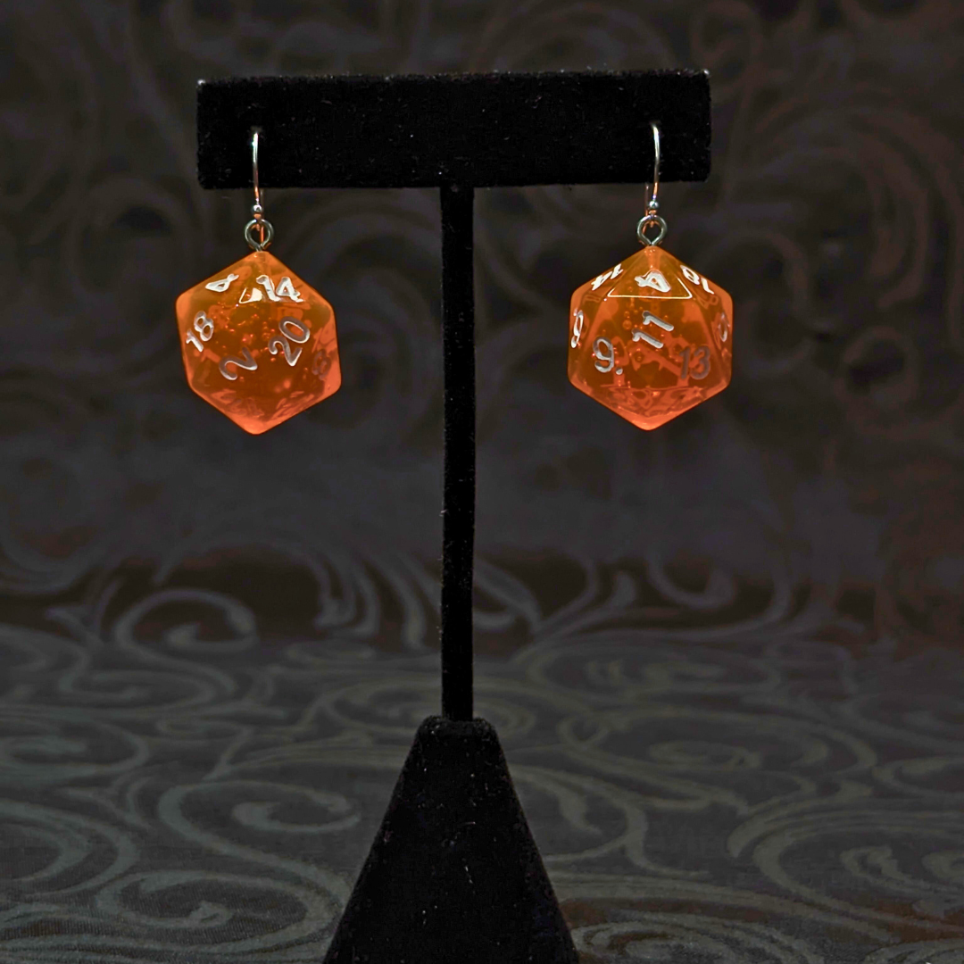 Orange D20 Earrings