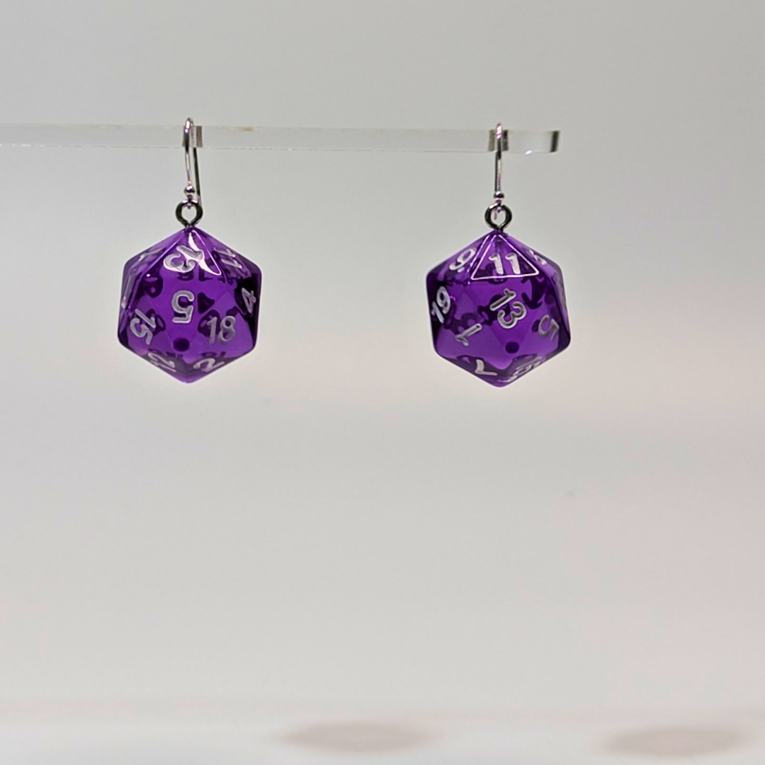 Purple D20 Earrings