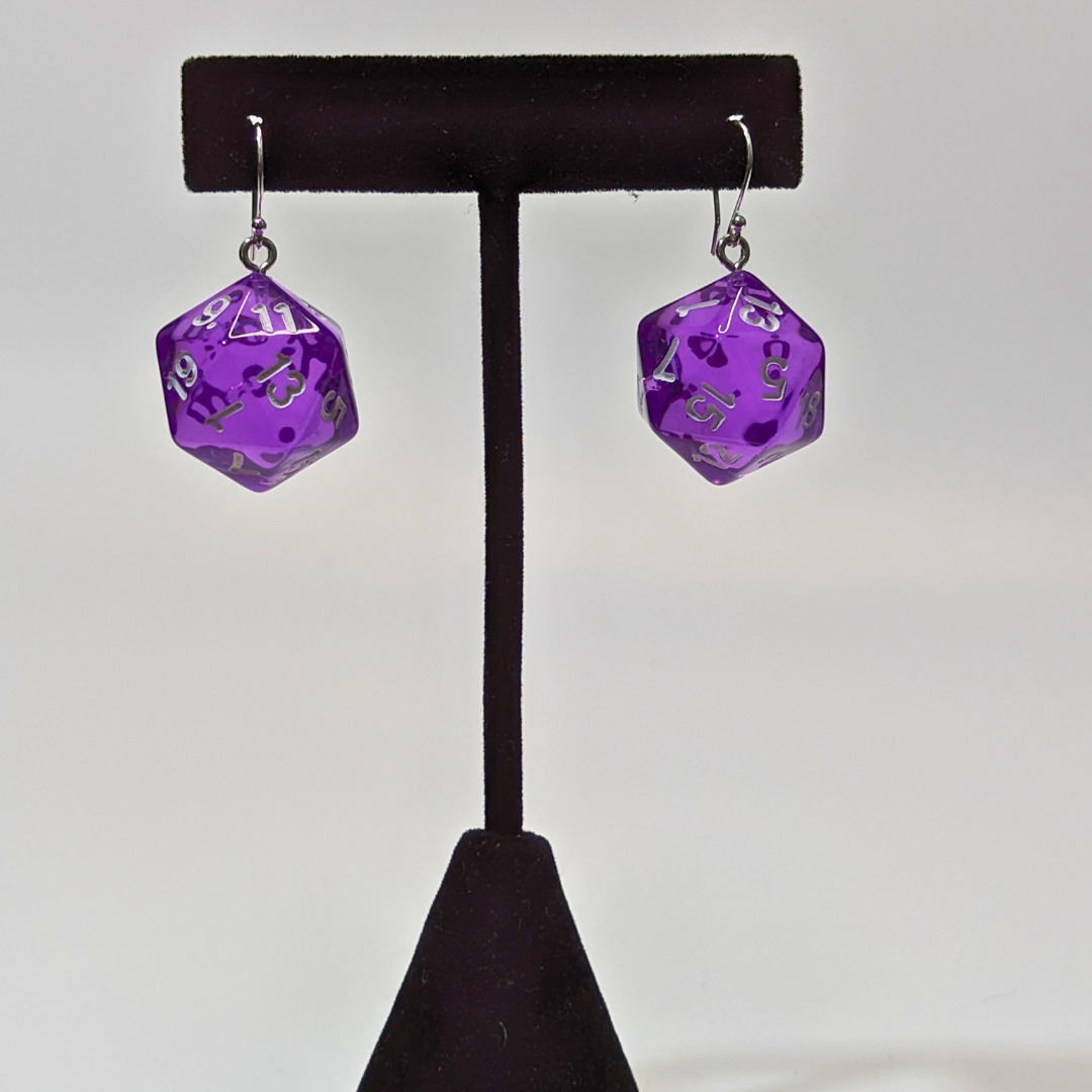 Purple D20 Earrings