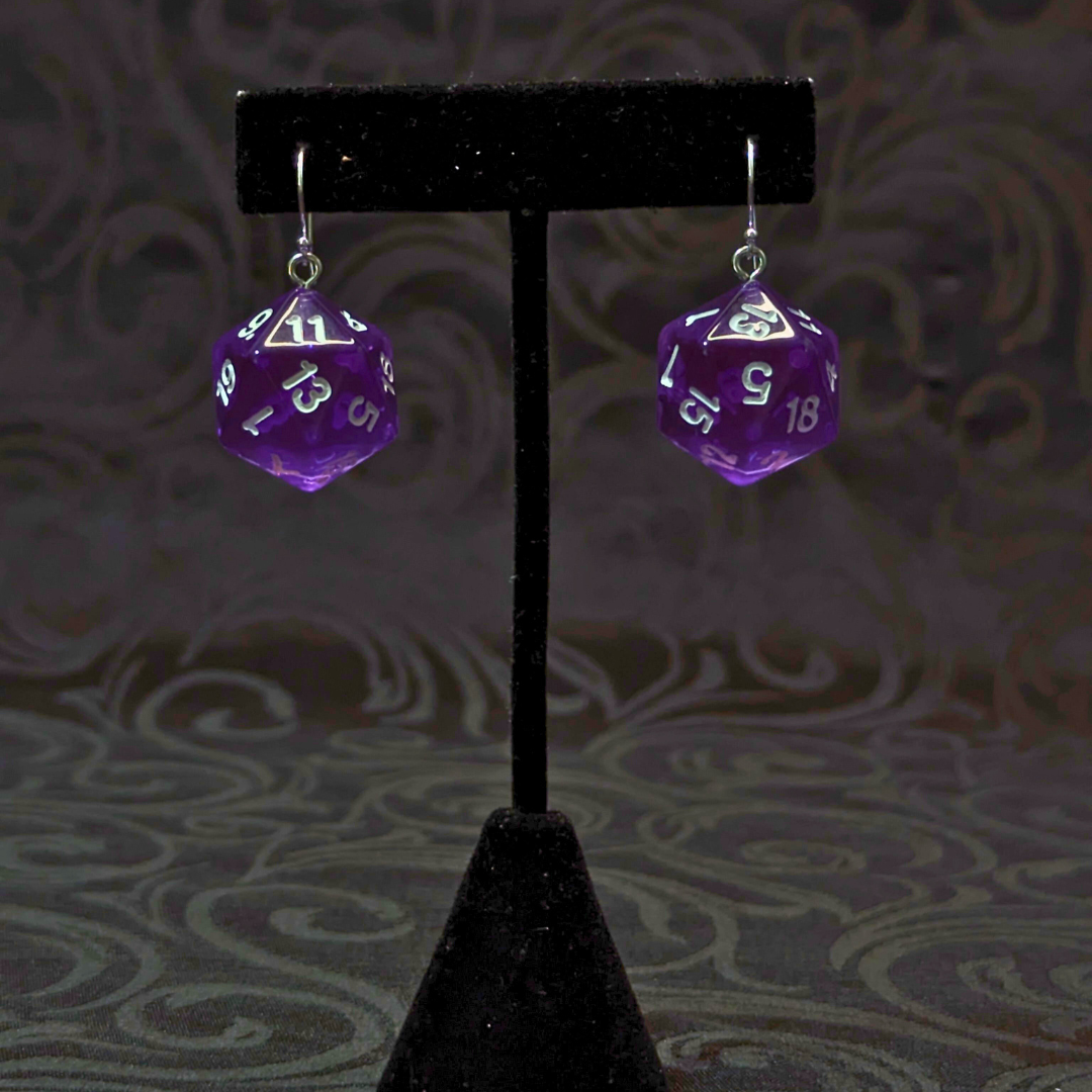 Purple D20 Earrings