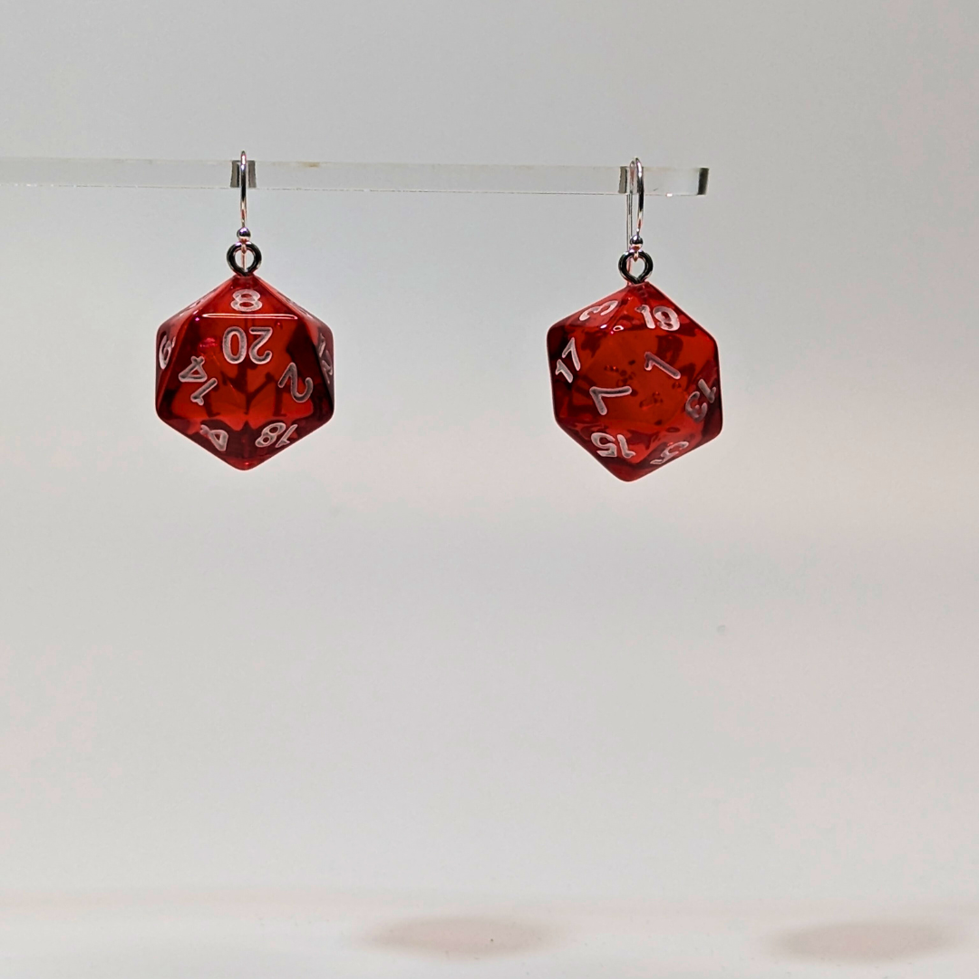 Red D20 Earrings