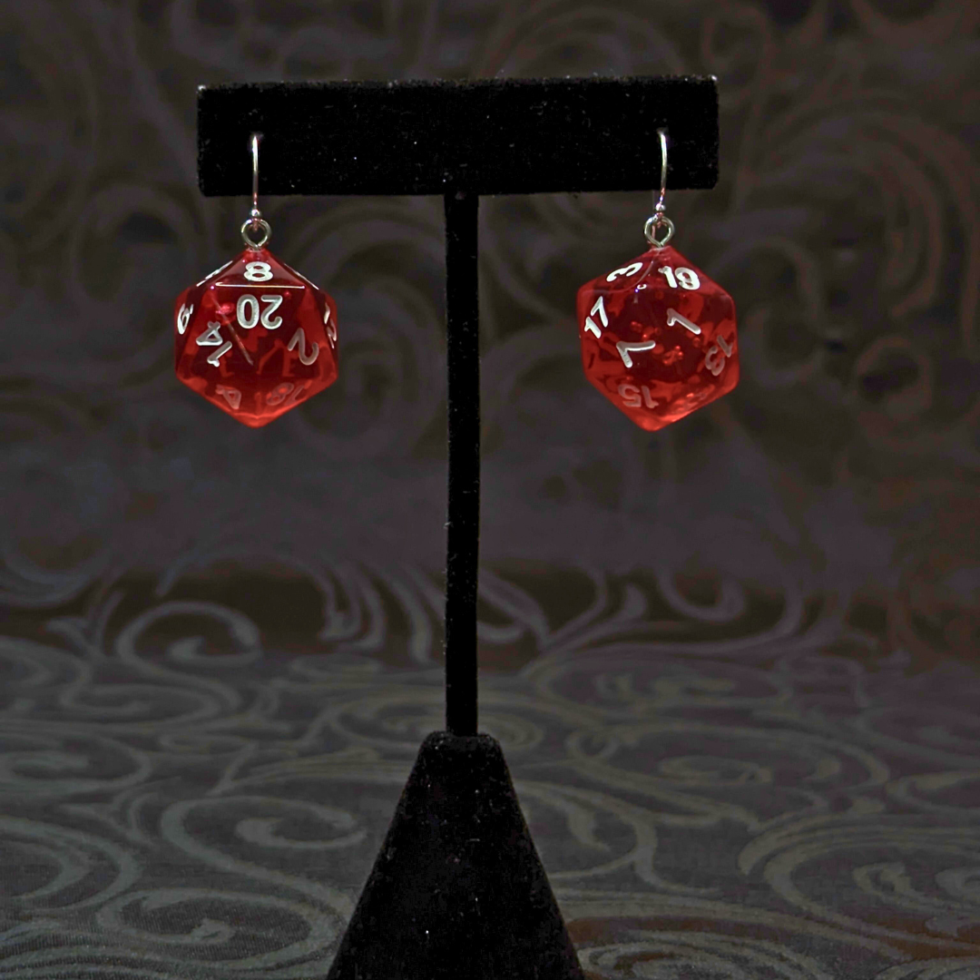 Red D20 Earrings