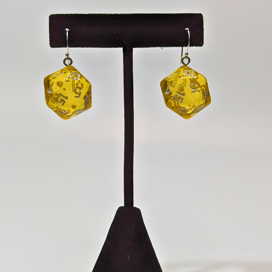 Yellow D20 Earrings