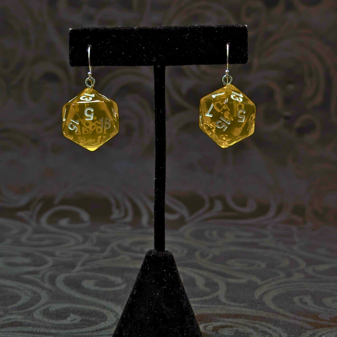 Yellow D20 Earrings